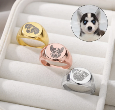 #ad Customized Photo Engraving Ring Pet Dog Cat Stainless Steel Personalized Jewelry $22.00