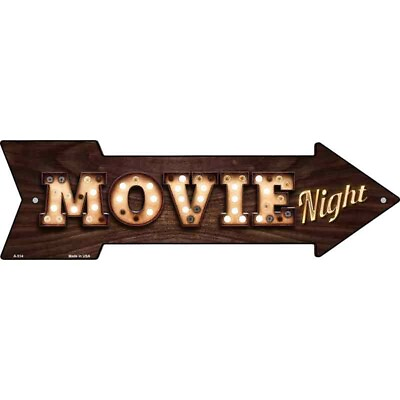 #ad Movie Night Bulb Letters Novel Metal Arrow Sign Directional 17quot; x 5quot; Wall Decor $27.90