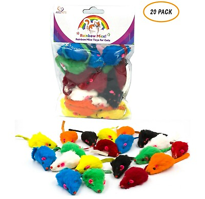 #ad 20 Rainbow Mice with Catnip amp; Rattle Sound Made of Real Rabbit Fur Cat Toy Mouse $14.99
