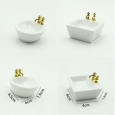 #ad 1:12 Scale Dollhouse Miniatures White Ceramic Washbasin Sink Bathroom Accessory $6.11