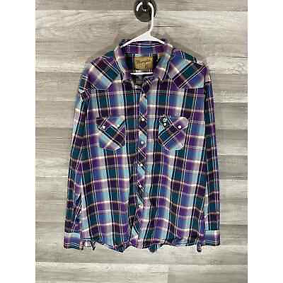 #ad Wrangler Shirt Mens XXL Purple Blue Plaid Retro Long Sleeve Button Western Pearl $24.99