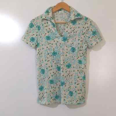 #ad Vintage 70s Daisy Print Popover Collared Top Small $15.95