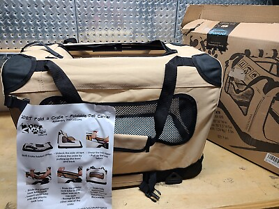 #ad 2PET Foldable Dog Crate Soft Easy to Fold amp; Carry Dog Crate Small Beige $49.99
