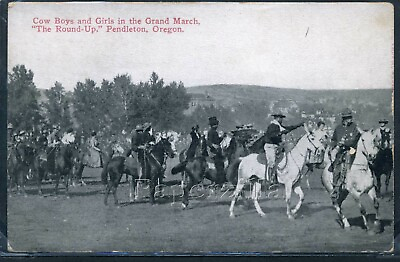 #ad OR Pendleton LITHO 1910#x27;s COWBOYS amp; COWGIRLS HORSES in GRAND MARCH ROUND UP $11.99