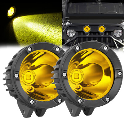 #ad Pair 4#x27;#x27; 80W Amber Round LED Work Lights Hyper Spot Driving Fog Lamp Ditch Pods $59.99