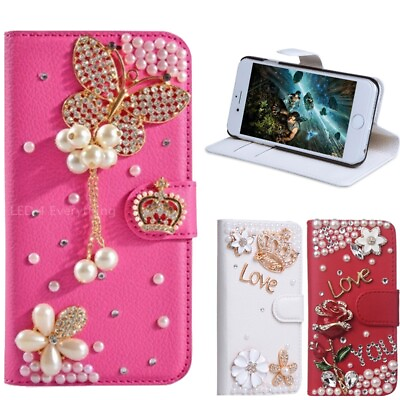 #ad For iPhone 14 13 Pro Max 12 11 XS XR Handmade Cute Diamond Leather Wallet Case $11.99