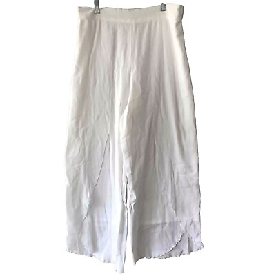 #ad Soft Surroundings Pants Sz Large Pull On Gauzy Wide Leg White Scallop High Rise $20.00