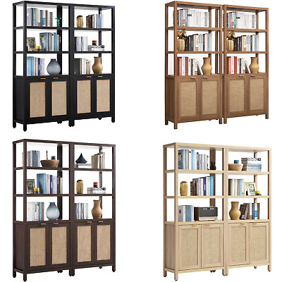#ad 5 Tier Bookshelf Farmhouse 5 Shelf Bookcase with Doors Library Storage Cabinet $169.99