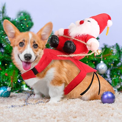#ad Pet Christmas Costumes Red Winter Coat for Dog with Bell Clothes New Year Outfit $15.68