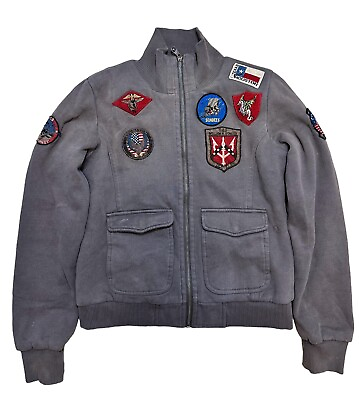 #ad Miss Top Gun Women’s sweater Flight Bomber jacket Grey Sz Medium CL3 $56.88