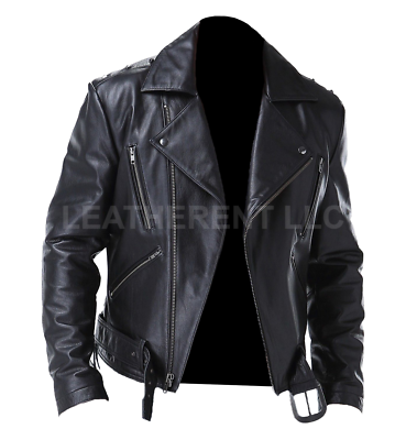 #ad Mens Punk Ghost Rider Nicolas Cage Cosplay Biker Outerwear Real Leather Jacket $152.98