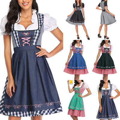 #ad Womens Oktoberfest Beer Maid Fancy Dress German Bavarian Dirndl Cosplay Dress US $26.21