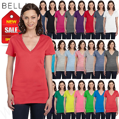 #ad Bella Canvas Ladies Womens Deep V Neck Short Sleeve S XL T Shirt R B6035 $10.89