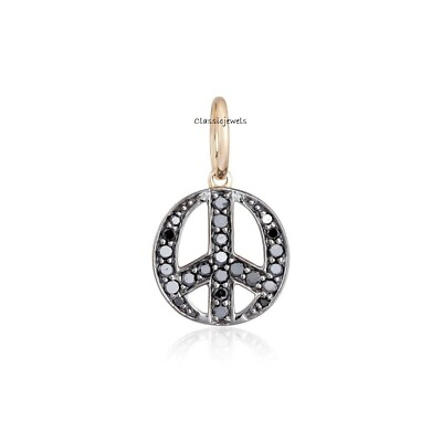 #ad Designer Peace Sign Black Diamond Charm Pendant 925 Silver Beautiful Jewelry $63.70