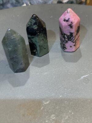 #ad Mini Natural Crystals Towers Set Pink Rhodonite Malachite amp; Labrodite $9.99