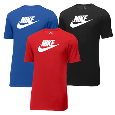 Nike Logo Men#x27;s Short Sleeve Swoosh Printed T Shirt Red Black Blue W $20.95