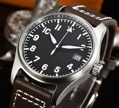 #ad 39mm Pilot diving men#x27;s Watch black dial Sapphire Glass Japan NH35A Automatic $68.40
