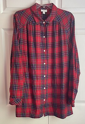 #ad J. Jill L S Button Down Shirt Size XL Tall Red Plaid $19.99