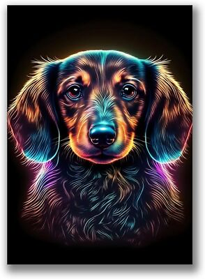 #ad Neon Dachshund Dog For Animal poster Cute Pets Wall Art Picture canvas poster $80.00