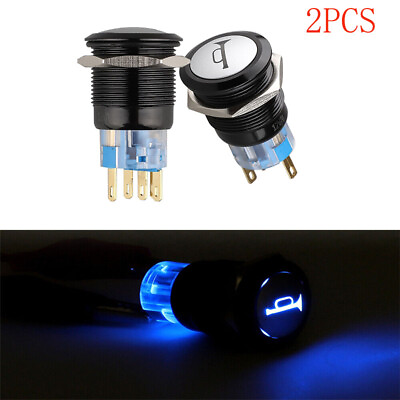 #ad 2Pack 12V 19mm Momentary LED Marine Car Stainless Horn Push Button Light Switch $9.49