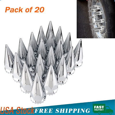 #ad 20PCS Spike Lug Nut Cover 33mm Chrome ABS Plastic Screw On Style For Semi Truck $30.85