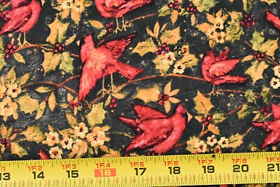 #ad 29quot; Long Red amp; Gold Cardinals Holly amp; Flowers Quilt Cotton Susan Winget P3491 $7.50