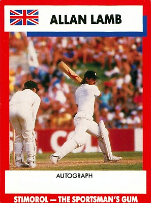 #ad 1990 1991 England Test Cricket Stimorol Card Allan Lamb AU $5.99