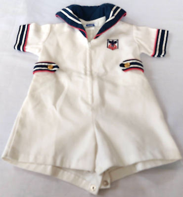 #ad Vintage Boy LITTLE BIT Nautical Navy Patriotic Romper Outfit 18 Month USA Made $9.95