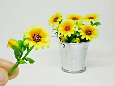 #ad 1 pc Miniature Sunflower Clay Dollhouse Handmade Decoration 1:12 Scale1 pc $1.96