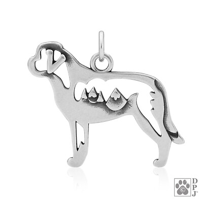 #ad Saint Bernard w Mountain Necklace Body pendant recycled .925 Sterling Silver AU $66.20