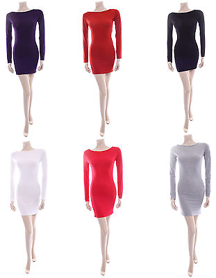 #ad Stretchy Dress Classic Fitted One Size White Orange Red Purple Grey Jersey GBP 12.00