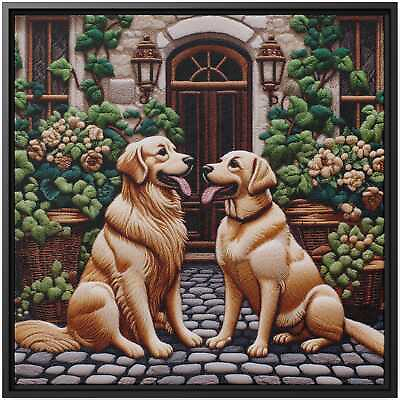 #ad Canvas Print Wall Art Golden Retriever Labrador Dogs Vintage Decor Floral Garden $188.77