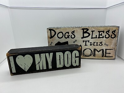#ad Wooden Sign Dog Theme Set of 2 Home Decor Wall Hangings I love My Dog Novelty $12.79