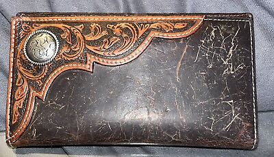#ad Ariat Distressed Concho Leather Wallet Cash Card Checkbook Quality Sturdy $24.97