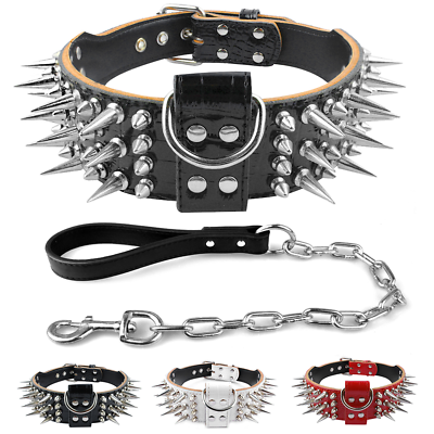 Spiked Studded Dog Leather Collar and Leash for Medium Large Dog Rottweiler M XL $35.99