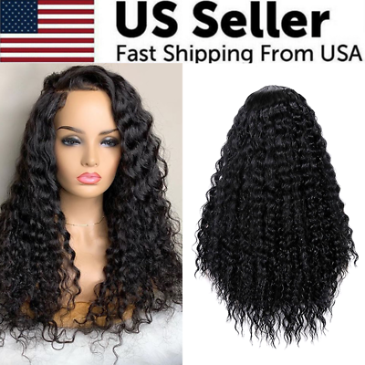 #ad Womens Aa Hair Brazilian Human Long Curly Wavy Hair Wigs Lace Front Wig Natural $9.79