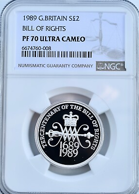 #ad 1989 £2 Silver Bill Of Rights NGC PF70 Proof Two Pound Great Britain GBP 128.00