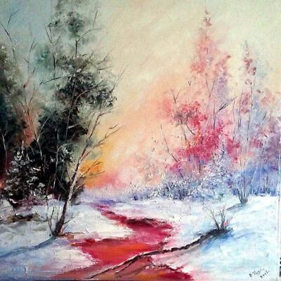 #ad 24quot;HandPainted Winter Oil Painting Landscape on Canvas for Home Decor Modern Art $81.37