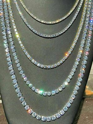 #ad Tennis Chain Real SOLID 925 Sterling Silver CZ ICED Necklace Chain Hip Hop $106.63