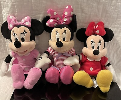 #ad Disney Minnie Mouse Pink amp; Red Outfits Dolls Stuffed Animals Lot Of 3 Beanies $12.80