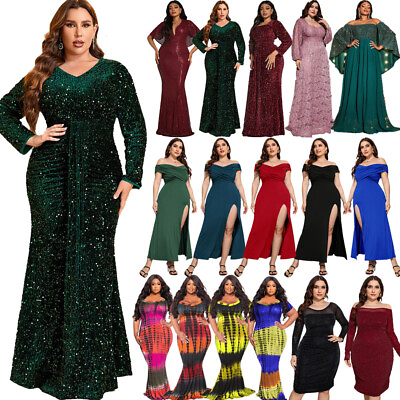 #ad Long Bodycon Evening Party Dresses for Women African Plus Size Elegant Ball Gown $29.75