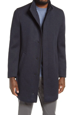 #ad New 698$ Bugatti Flexcity Mens 40R Blue Knit Lined Wool Blend Full Zip Over Coat $224.99