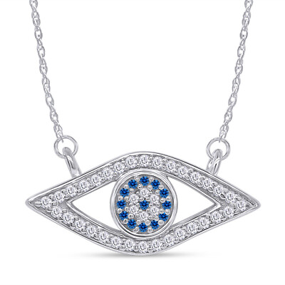 #ad Evil Eye Lucky Protection Pendant Blue CZ Sterling Silver Plated Necklace $44.99