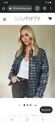 #ad NEW Six fifty Boutique Pixie Jacket Denim Sequin Large NWT Heavyweight $34.99