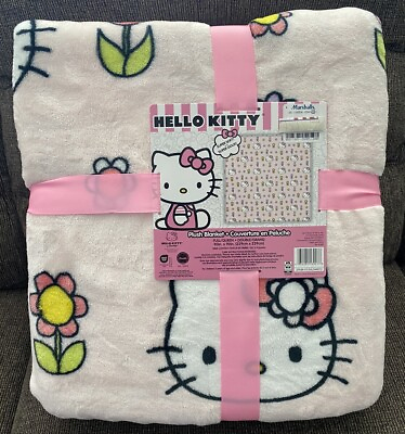 #ad Hello Kitty Pink Spring Floral 90” x 90” Plush Queen Full Soft Blanket NWT $59.50