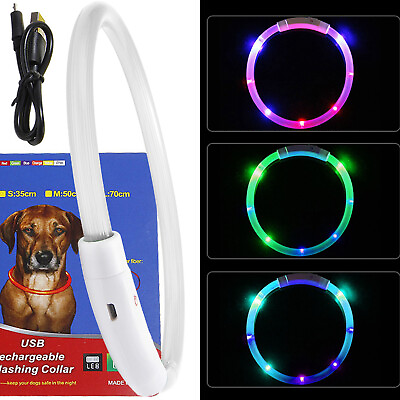 #ad Rechargeable LED Dog Collar Multi Color Lighting Glow Dog Safety Collar Cuttable $11.39