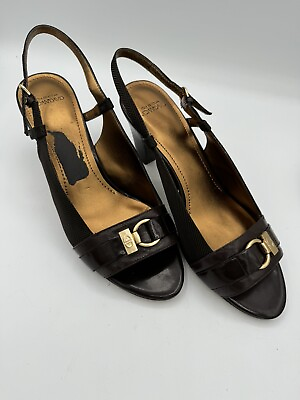 #ad Circa Joan amp; David Size 10 M Brown Leather Open Toe Heels New Womens Shoes *read $18.99
