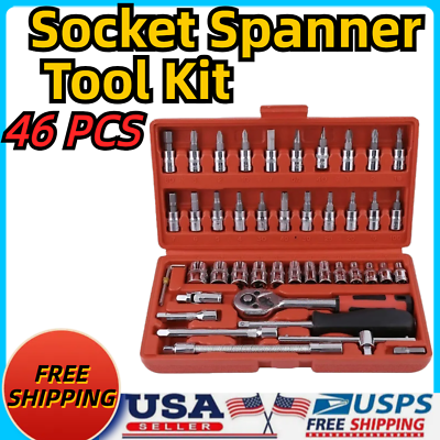 #ad 46PCS 1 4quot; Drive Socket Set Ratchet Wrench Bits Spanner Auto Car Repair Tool Kit $13.39