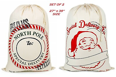 #ad SET OF 2 Giant XL Christmas Bags Santa Claus Sacks Cotton XMAS Gift Bags 27 x 39 $16.99