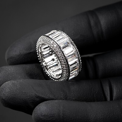#ad White Gold Plated Iced Cz Baguette Hip Hop Elegant Men#x27;s Pinky Statement Ring $28.69